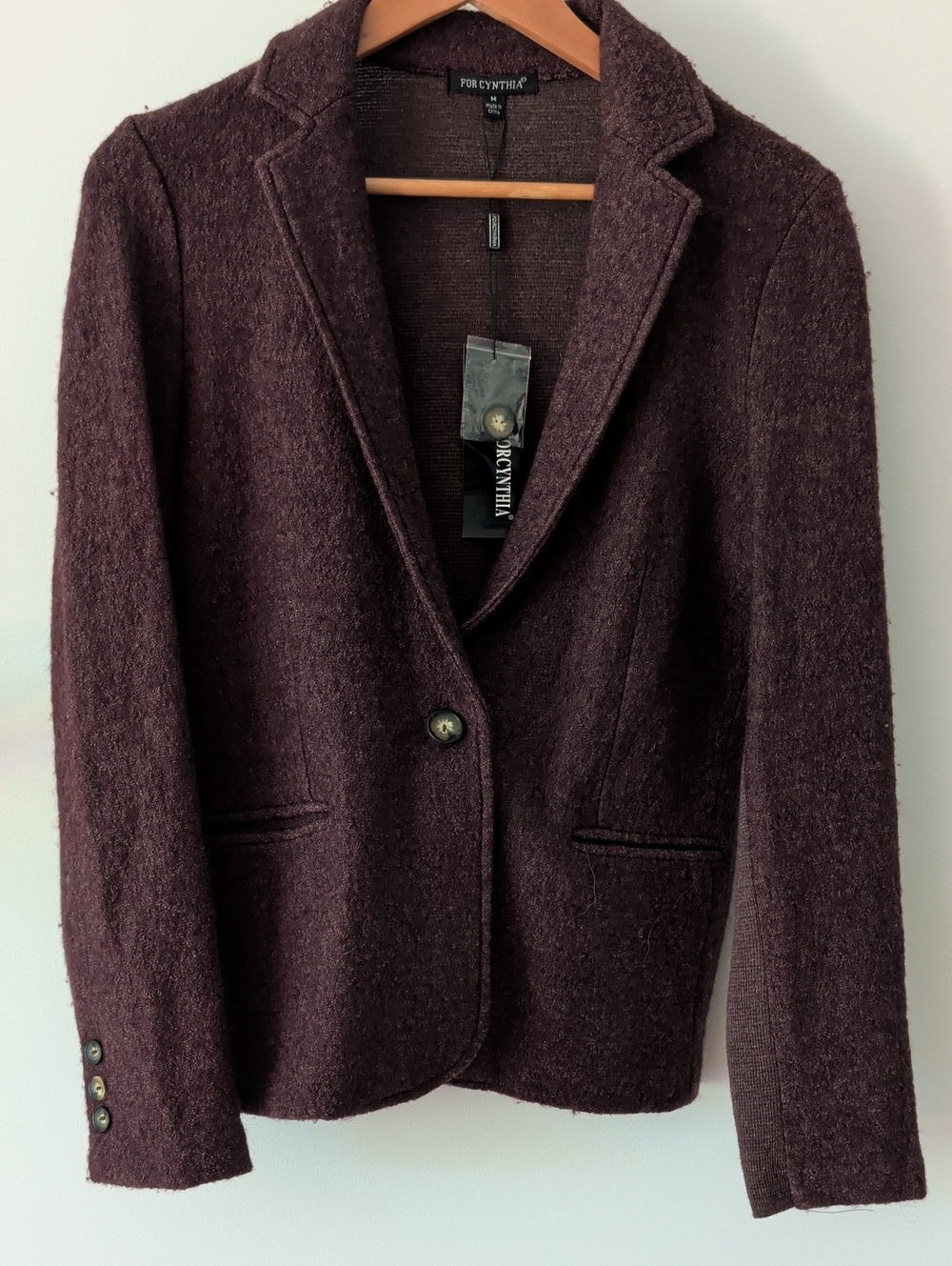 For Cynthia Women's Textured Wool-Blend Blazer Size M